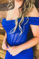 Dressystars Royal Blue Homecoming Dress Off The Shoulder Corset Tight Short Prom Dress