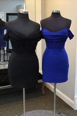Dressystars Royal Blue Homecoming Dress Off The Shoulder Corset Tight Short Prom Dress