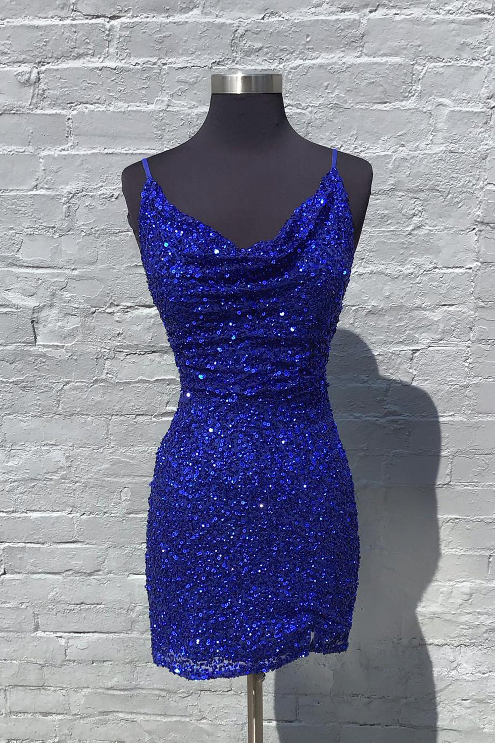 Dressystars Royal Blue Homecoming Dress Ruched Tight Short Sequin Prom Dress