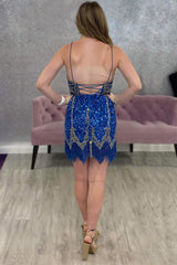 Dressystars Royal Blue Homecoming Dress Sequined Prom Dress With Fringes
