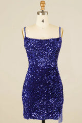 Dressystars Royal Blue Homecoming Dress Sequined Tight Prom Dress with Fringes