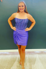 Dressystars Royal Blue Homecoming Dress Strapless Beaded Tight Prom Dress
