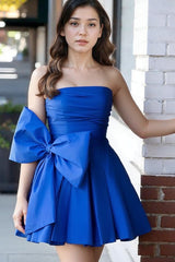 Dressystars Royal Blue Homecoming Dress Taffeta Strapless Short Party Dress