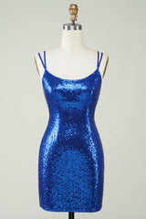 Dressystars Royal Blue Homecoming Dress Tight Sequin Backless Prom Dress