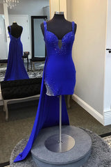 Dressystars Royal Blue Homecoming Dress Tight Short Prom Dress With Beadings