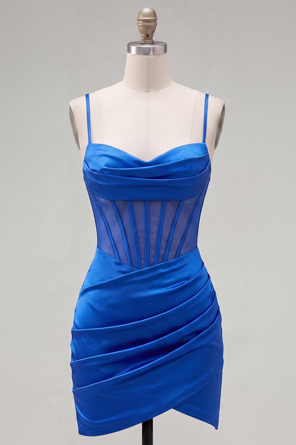 Dressystars Royal Blue Ruched Tight Corset Short Homecoming Dress