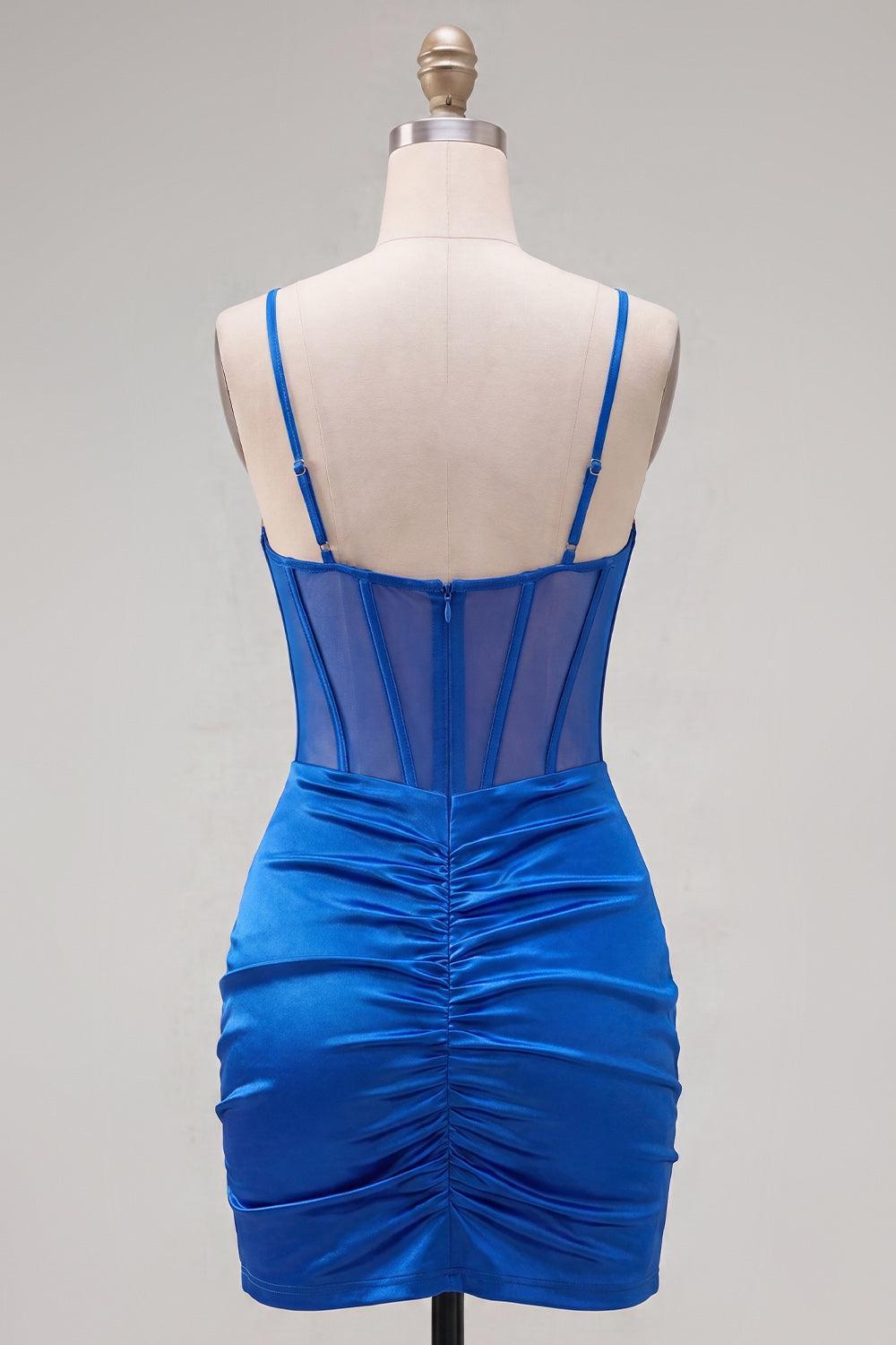 Dressystars Royal Blue Ruched Tight Corset Short Homecoming Dress