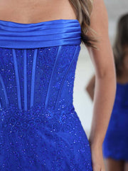 Dressystars Royal Blue Strapless Corset Sequin Lace Bodycon Mini Homecoming Dress