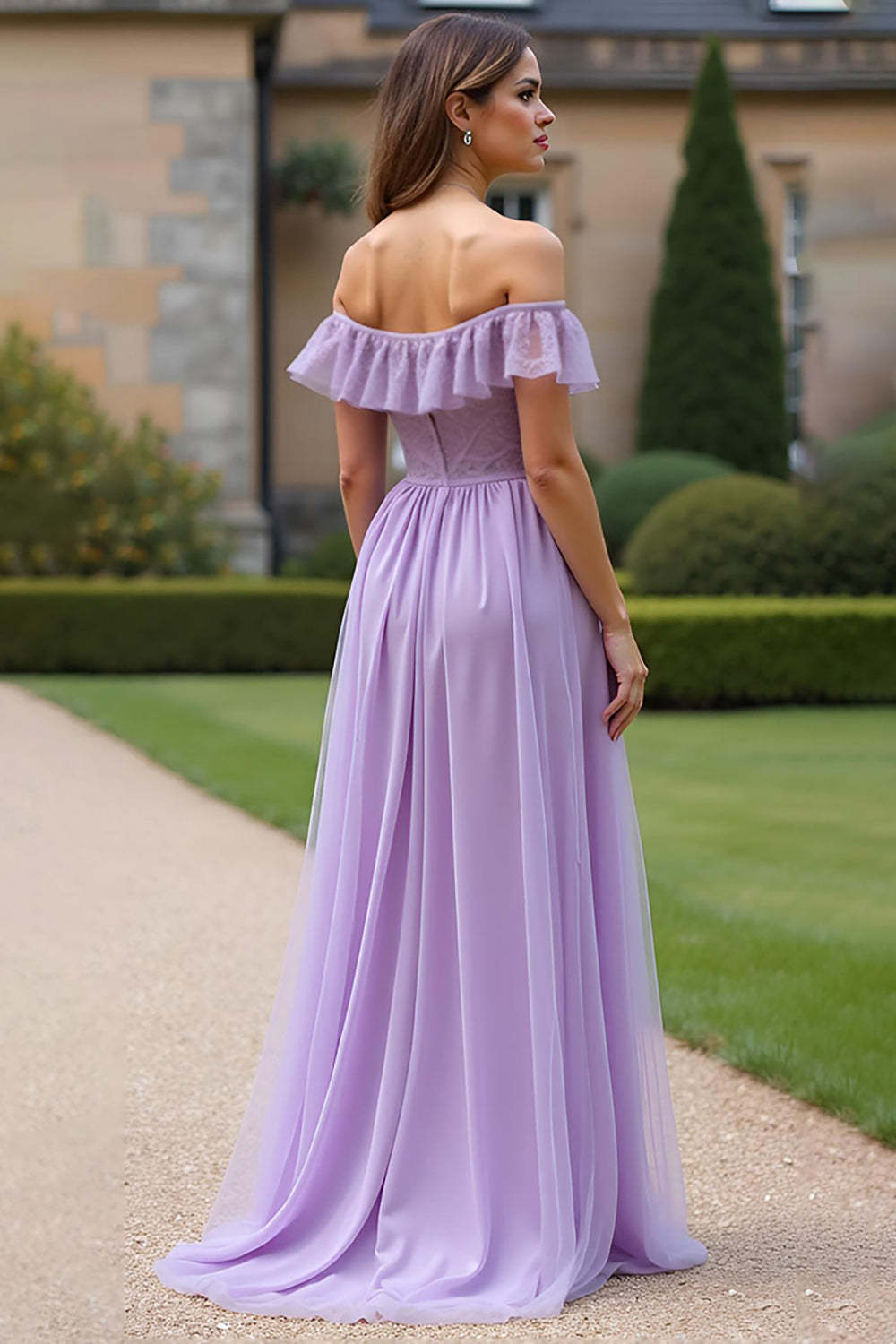 Dressystars Ruched A Line Tulle Lilac Long Formal Dress