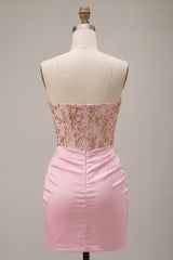 Dressystars Ruched Pink Short Corset Homecoming Dress with Rhinestones