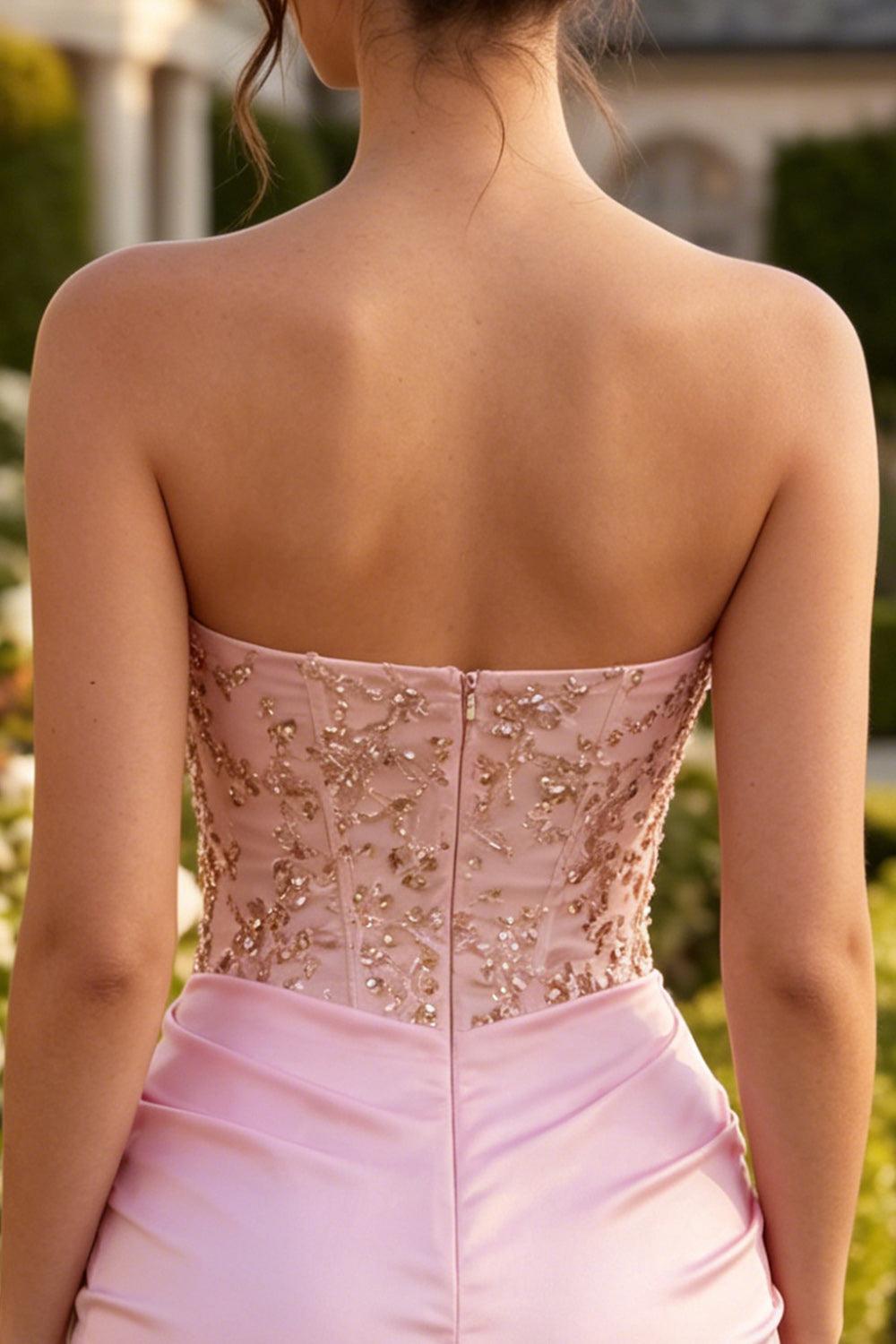 Dressystars Ruched Pink Short Corset Homecoming Dress with Rhinestones