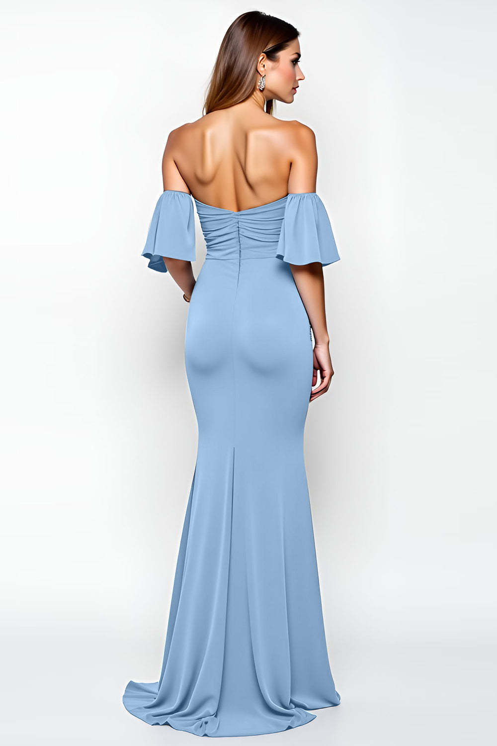 Dressystars Ruffled Sheath Dusty Blue Wedding Guest Dress Long Formal Dress