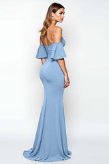 Dressystars Ruffled Sheath Dusty Blue Wedding Guest Dress Long Formal Dress