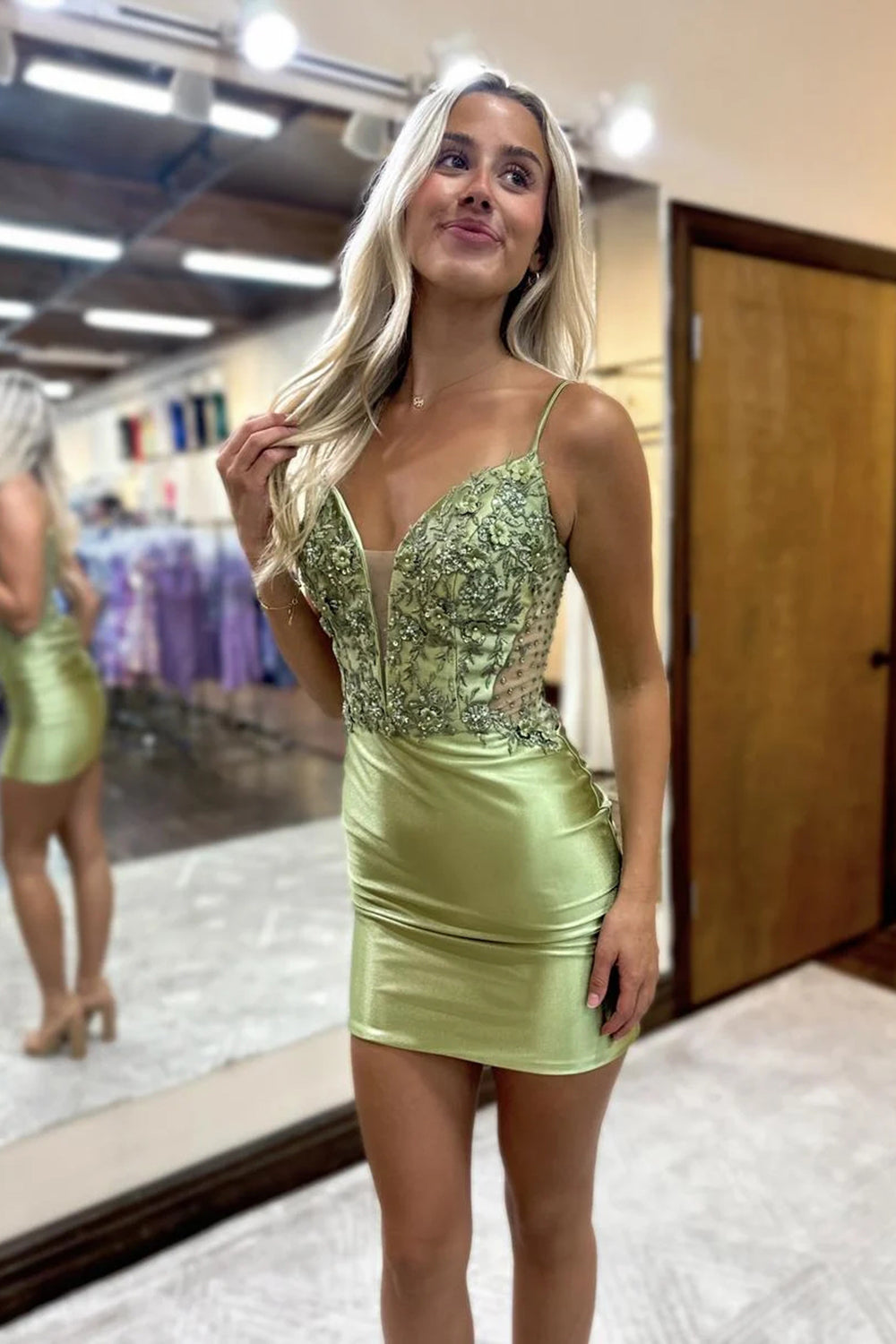 Dressystars Sage Homecoming Dress Tight Short Prom Dress with Lace
