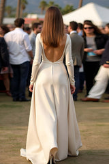 Dressystars Satin A Line Apricot Wedding Guest Dress Gala Dress With Long Sleeves