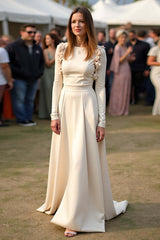 Dressystars Satin A Line Apricot Wedding Guest Dress Gala Dress With Long Sleeves