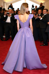 Dressystars Satin A Line Elegant V-Neck Purple Wedding Guest Dress Gala Dress With Flying Sleeves