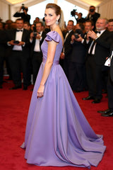 Dressystars Satin A Line Elegant V-Neck Purple Wedding Guest Dress Gala Dress With Flying Sleeves
