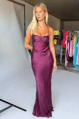 Dressystars Satin Halter Neck Lace Up Long Prom Party Dress With Sequin Formal Evening Gown