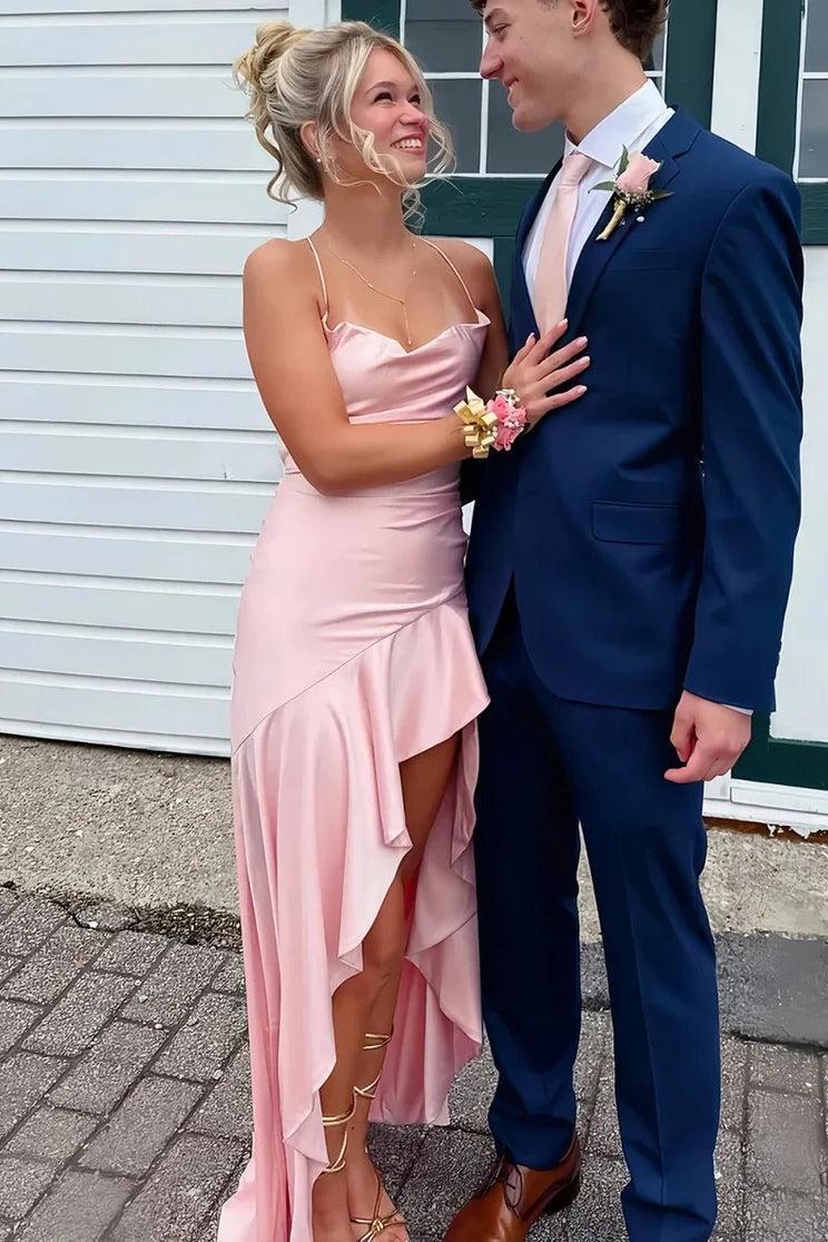 Dressystars Satin Spaghetti Straps Aqua Blue Long Prom Dress With Ruffles Formal Evening Gown