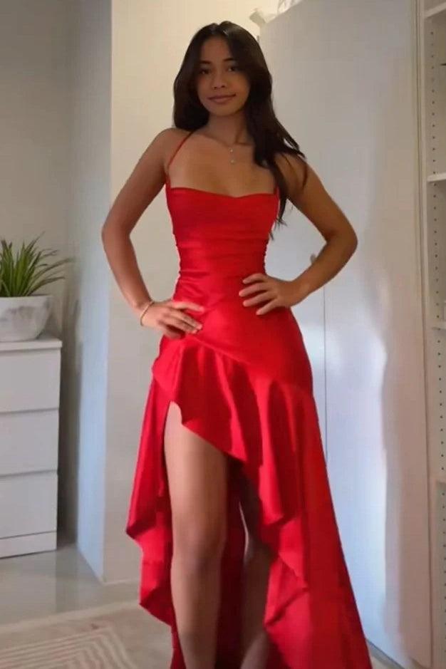 Dressystars Satin Spaghetti Straps Aqua Blue Long Prom Dress With Ruffles Formal Evening Gown