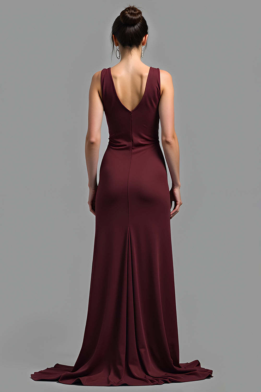 Dressystars Satin V-Neck Cabernet Sheath Long Formal Dress