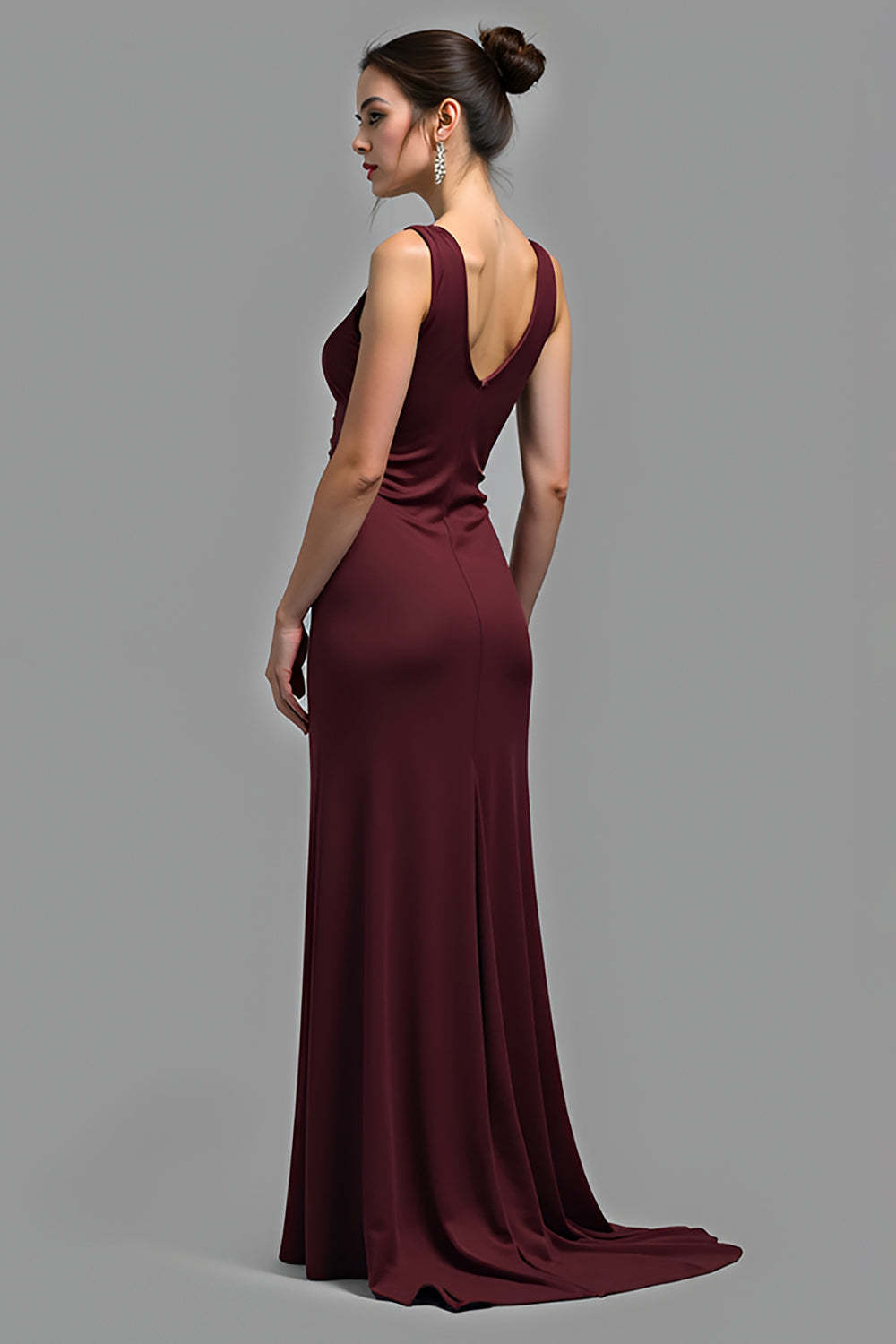 Dressystars Satin V-Neck Cabernet Sheath Long Formal Dress