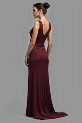 Dressystars Satin V-Neck Cabernet Sheath Long Formal Dress