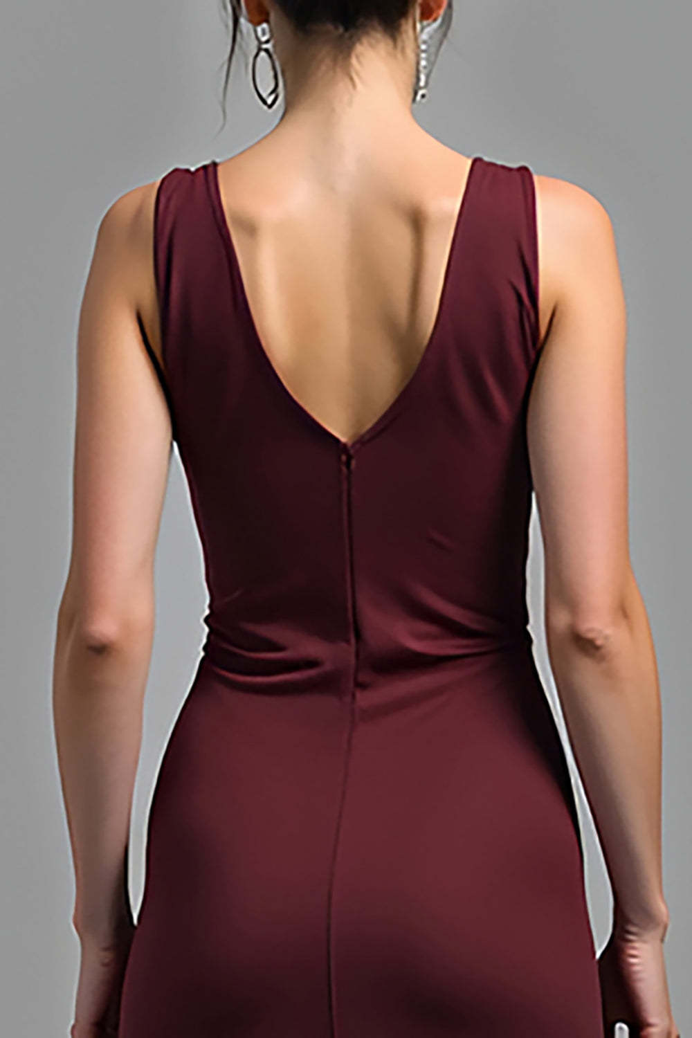 Dressystars Satin V-Neck Cabernet Sheath Long Formal Dress