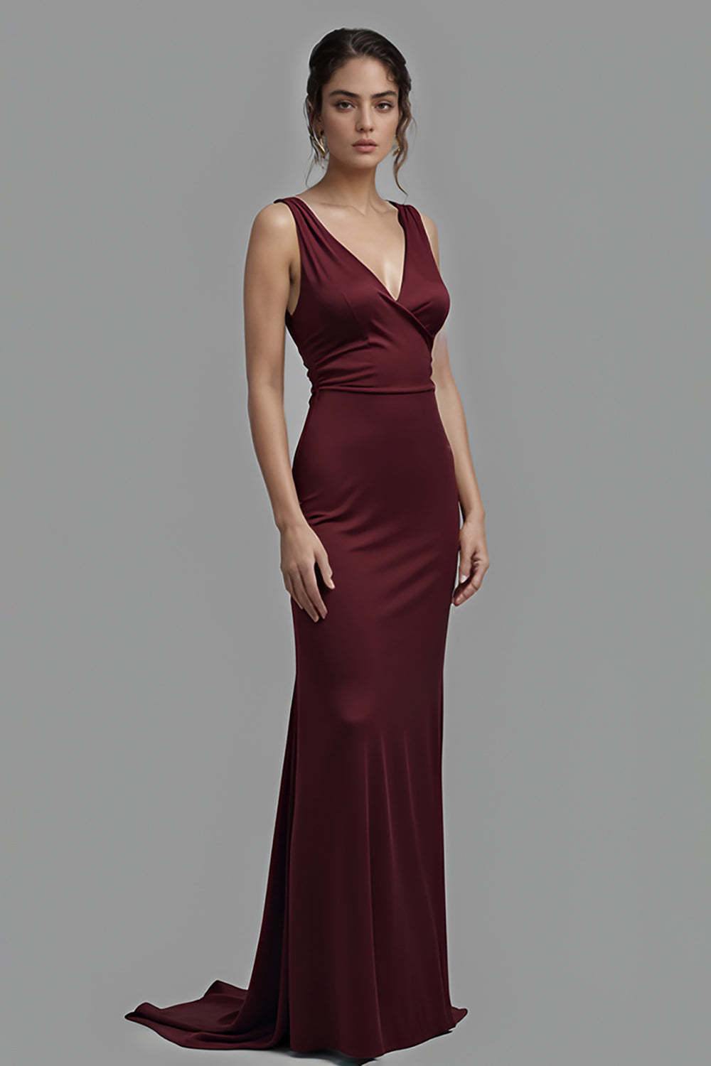 Dressystars Satin V-Neck Cabernet Sheath Long Formal Dress