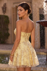 Dressystars Sequin A-Line Corset Yellow Short Homecoming Dress