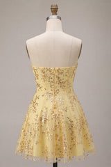 Dressystars Sequin A-Line Corset Yellow Short Homecoming Dress