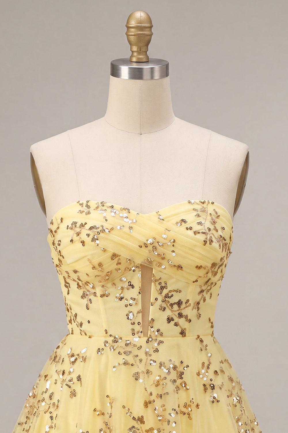 Dressystars Sequin A-Line Corset Yellow Short Homecoming Dress