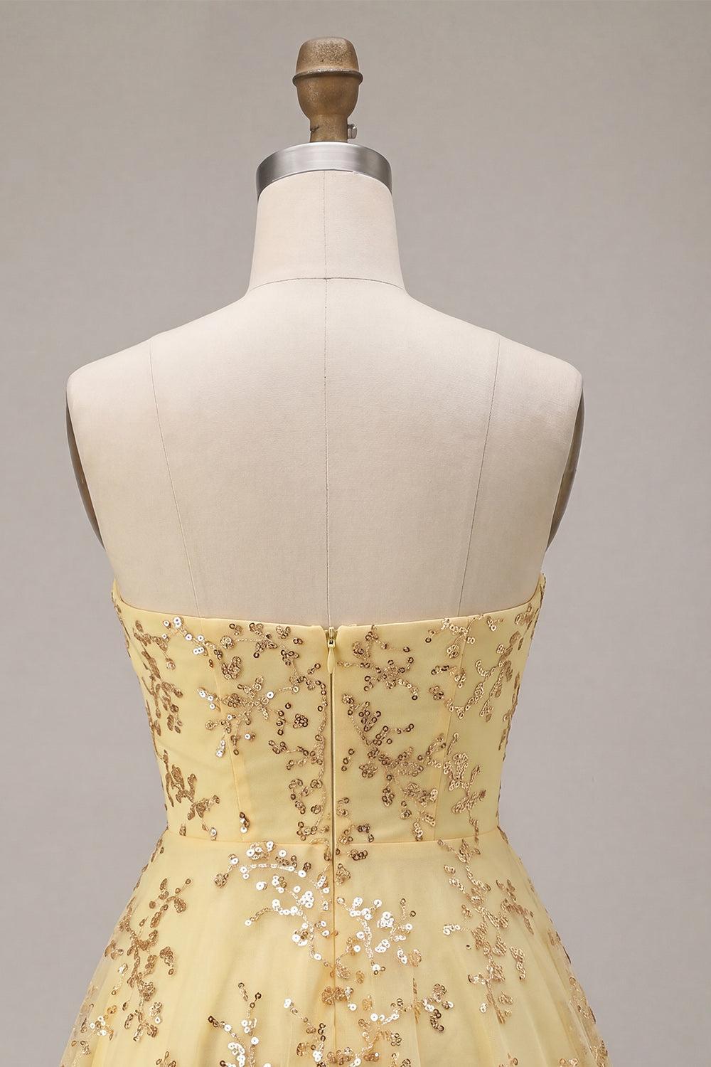 Dressystars Sequin A-Line Corset Yellow Short Homecoming Dress