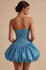 Dressystars Sequin Blue A Line Strapless Bubble Short Homecoming Dress