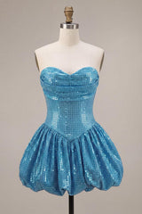Dressystars Sequin Blue A Line Strapless Bubble Short Homecoming Dress