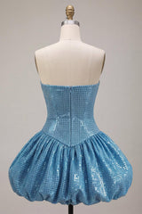 Dressystars Sequin Blue A Line Strapless Bubble Short Homecoming Dress