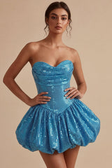 Dressystars Sequin Blue A Line Strapless Bubble Short Homecoming Dress