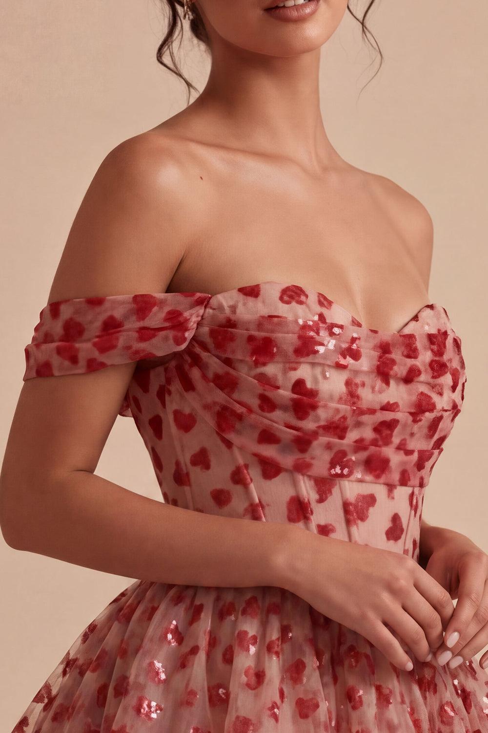 Dressystars Sequins Red Corset A Line Short Homecoming Dress with Ruffles