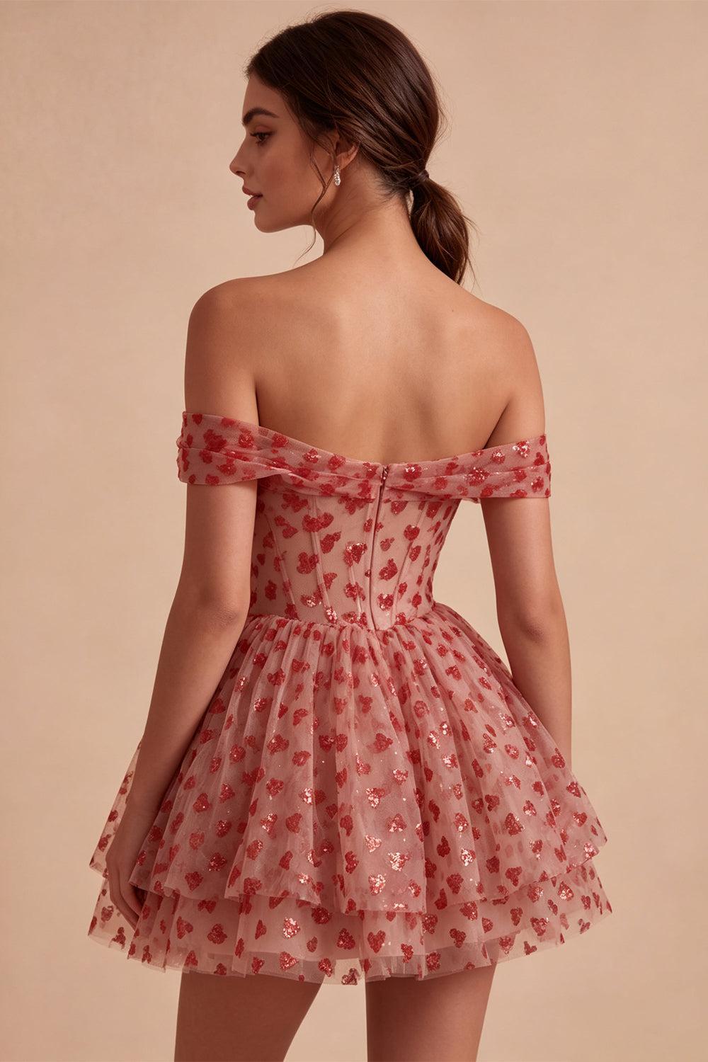 Dressystars Sequins Red Corset A Line Short Homecoming Dress with Ruffles