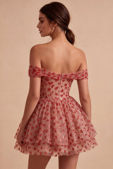 Dressystars Sequins Red Corset A Line Short Homecoming Dress with Ruffles