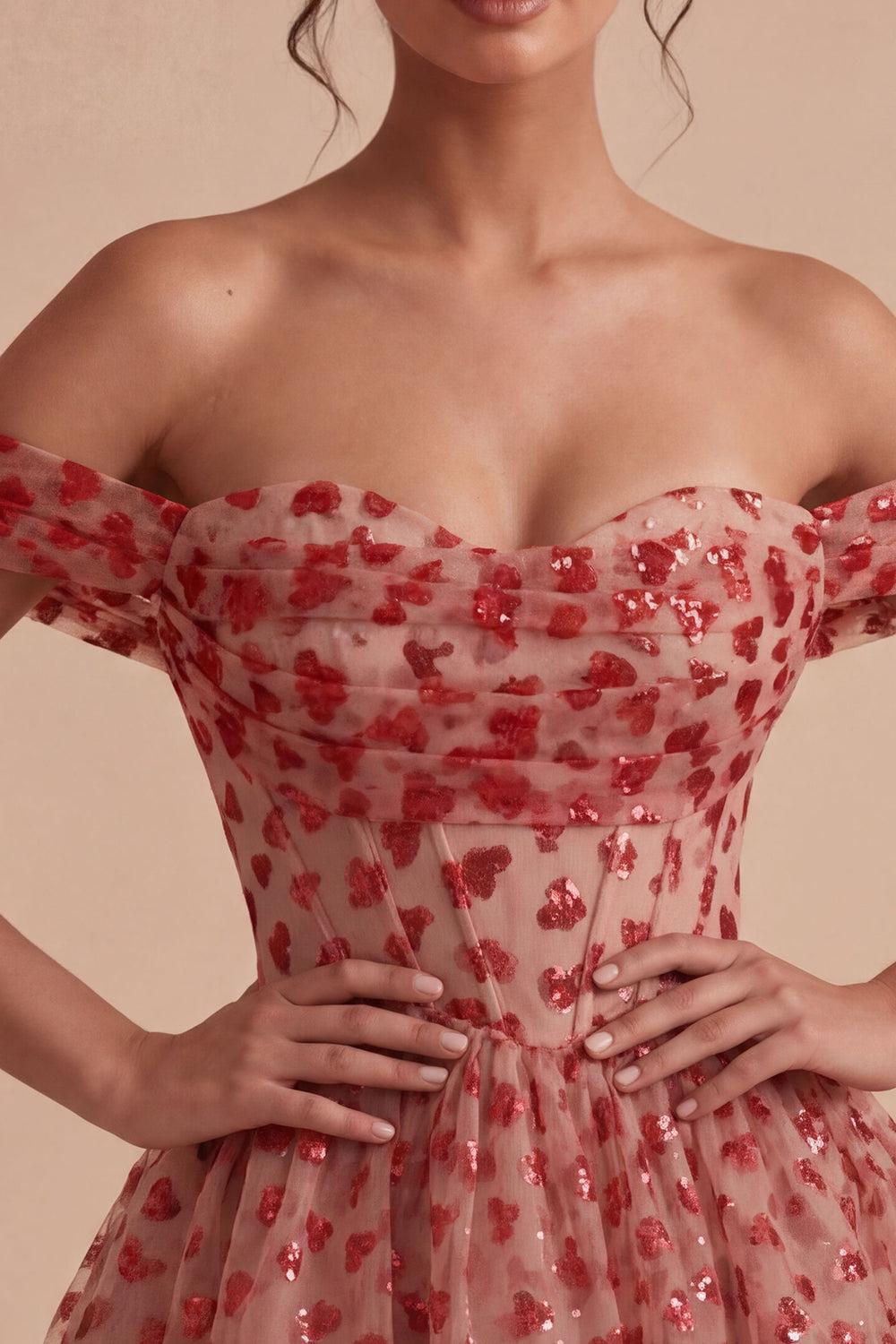 Dressystars Sequins Red Corset A Line Short Homecoming Dress with Ruffles