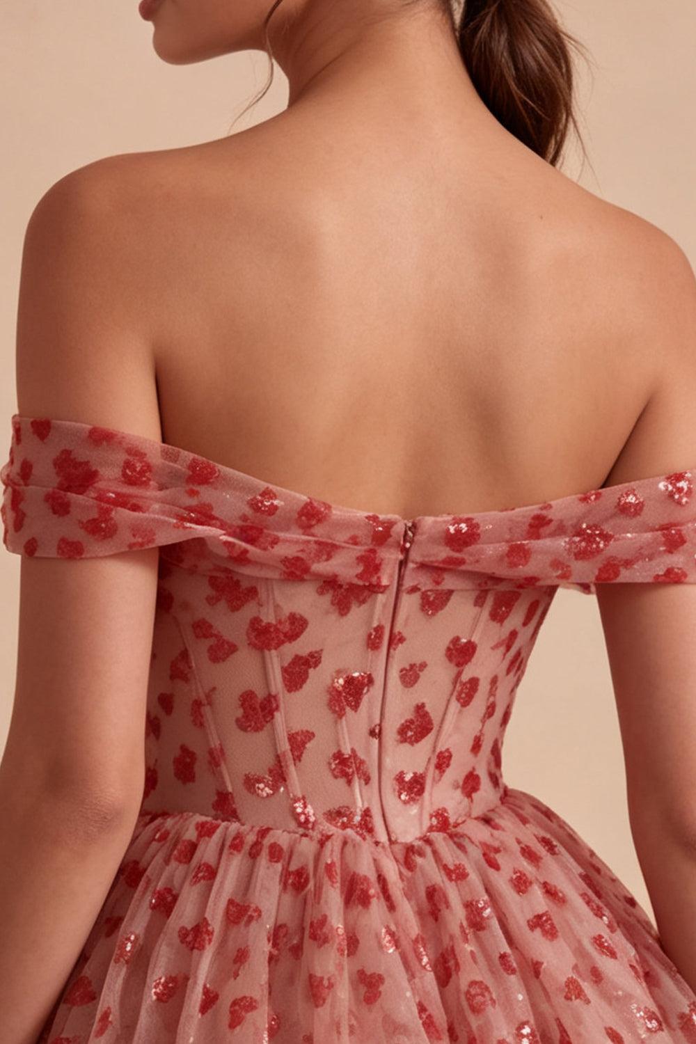 Dressystars Sequins Red Corset A Line Short Homecoming Dress with Ruffles