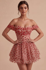 Dressystars Sequins Red Corset A Line Short Homecoming Dress with Ruffles