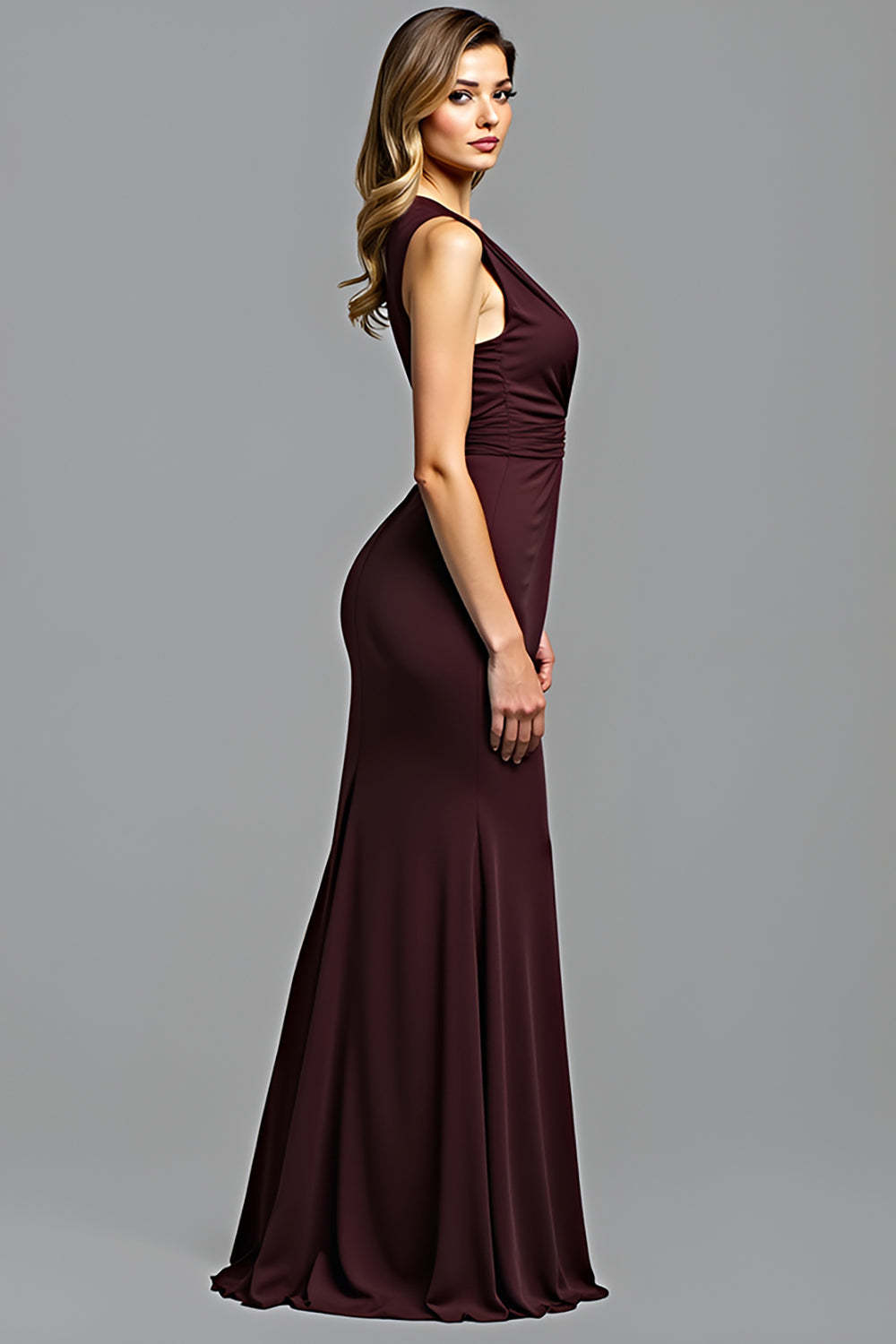 Dressystars Sheath Cabernet Sleeveless Deep V-Neck Long Formal Dress