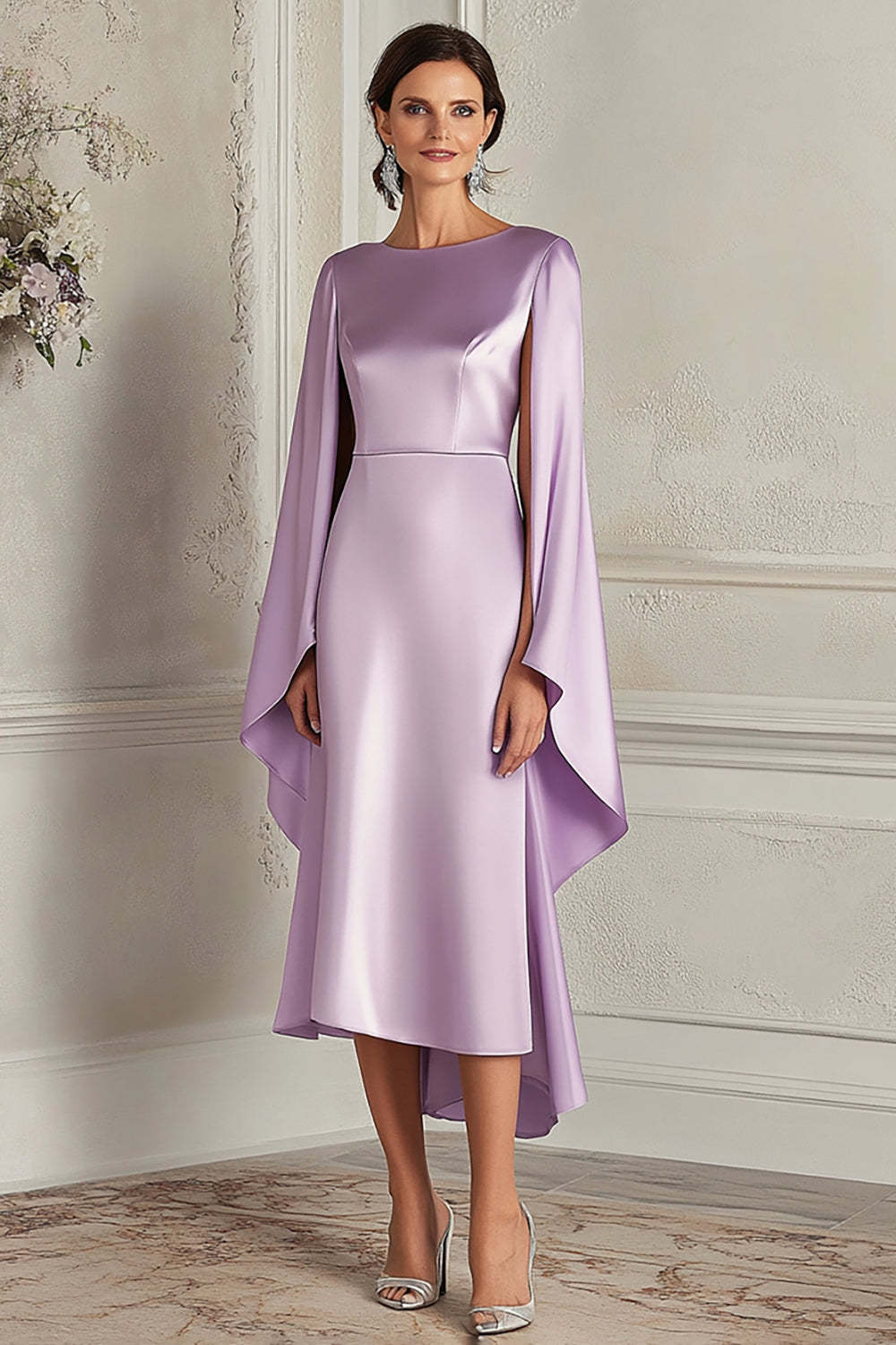 Dressystars Sheath Knee-Length Lilac Scoop Formal Dress With Shawl