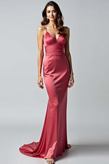 Dressystars Sheath Watermelon V-Neck Backless Long Formal Dress