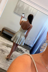 Dressystars Silver Homecoming Dress A Line Halter Short Prom Dress