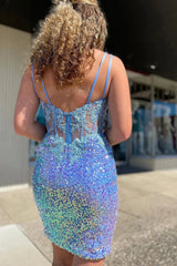 Dressystars Silver Homecoming Dress Corset Sequined Tight Short Prom Dress With Appliques