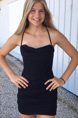 Dressystars Simple Black Homecoming Dress Corset Tight Short Prom Dress